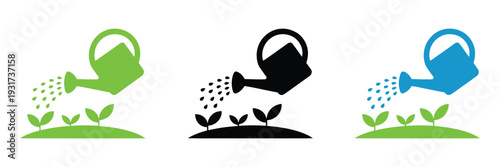 Watering Can Pouring Water onto a Plant Icon, Symbolizing Plant Care, Gardening, and Growth Concept on Clean Minimalist Background in Vector Design.