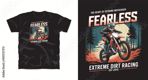 Fearless motocross illustration with rider and dirt track