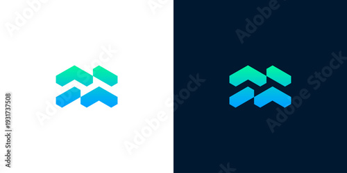 Abstract Arrow Chevron Logo Design, Gradient Arrows Forming a Stylized 'M' or Double Chevron Symbol, Modern Geometric Shape