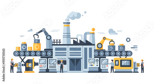 Modern Manufacturing Factory with Automated Production Line and Industrial Robotics