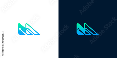 A sleek, modern abstract logo, vibrant blue-green gradient with interconnected circuit lines, symbolizing technological innovation, digital connectivity, and forward-thinking business solutions