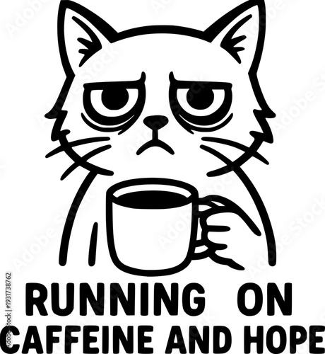 Cute black and white cat meme vector.