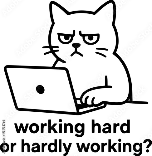 Cute black and white cat meme vector.