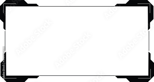 Futuristic black corner frame border element for video or image overlay, vector illustration