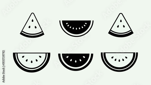 Watermelon Slices Icons Set: Fresh Fruit, Summer Food, Healthy Lifestyle, Simple Graphics