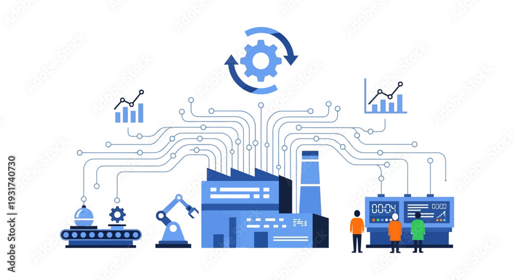 Fototapeta premium Industry 4.0 Smart Factory Automation: Digital Manufacturing, Production Control, and Data Integration for Modern Industrial Efficiency.