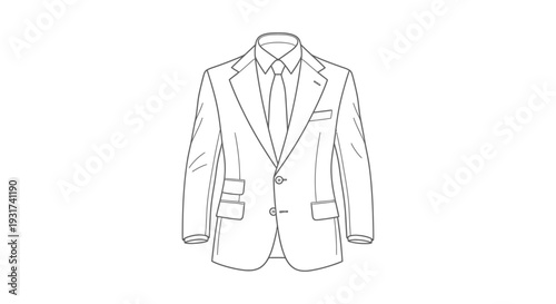 clean line art illustration of a mens suit jacket shirt and tie symbolizing professional business fashion and formal elegance.
