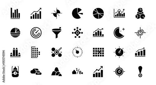 data visualization icons and analytic charts a set of black glyphs for business reports and financial analysis