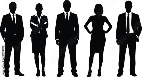 Business people silhouettes vector set isolated on white background, professional men and women corporate figures collection