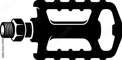 Black bicycle pedal silhouette with bolt isolated on white background
