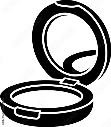 Black silhouette of a compact makeup mirror with lid open isolated on white background
