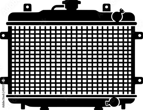 Black silhouette of car radiator isolated on white background
