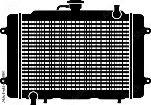 Black silhouette of car radiator isolated on white background
