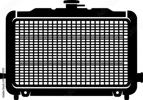 Black silhouette of car radiator isolated on white background
