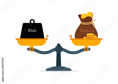 Risk and return balance scale investment concept stock illustration.