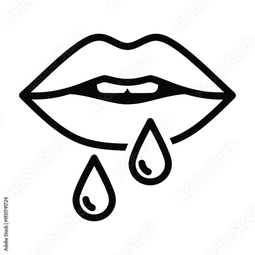 Lips dripping liquid in minimalist black and white illustration style