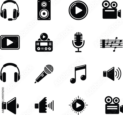 Collection of audio and video icons