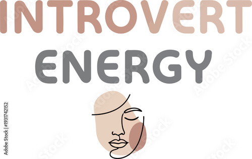 Introvert Energy text with abstract face illustration in muted earth tones line art muted colors