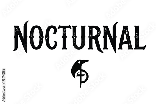 Black gothic font text Nocturnal with raven bird symbol word