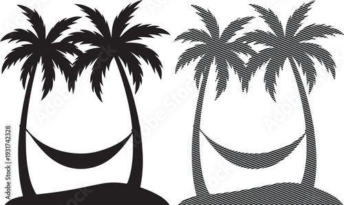 Palm Trees Hammock Silhouette Tropical Beach white background