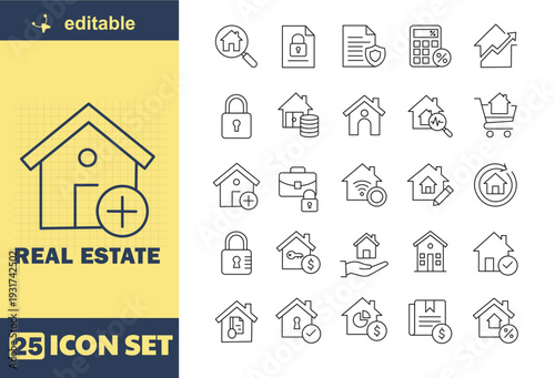 A set of editable real estate icons for business and design use