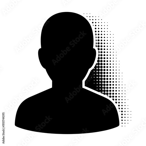 User profile avatar silhouette icon with halftone shadow effect