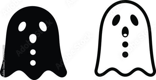 Two simple cartoon ghosts in black and white