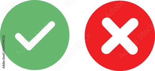 Checkmark and cross symbols in green and red oval shapes