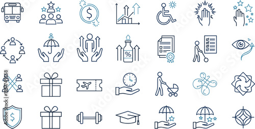 Modern Thin Line Business and Service Icons Set Including Finance Healthcare Delivery Education Security and Accessibility Vector Collection