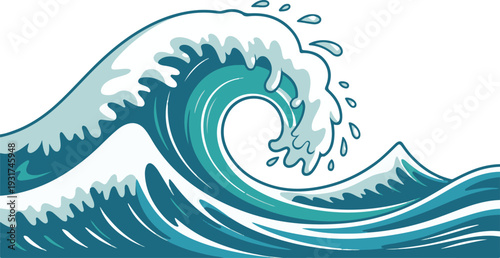 Blue ocean wave splashing with white foam