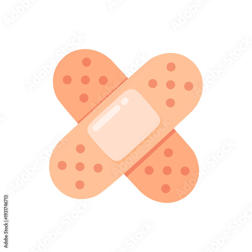 Two band aids in a cross like formation for skin injury and personal medical care in first aid