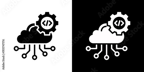 Cloud Programming Icon Set Vector Collection Isolated In Black And White