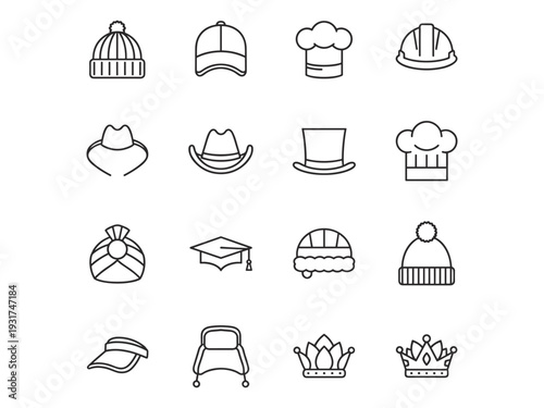 Headwear Icon Collection Variety Styles Professional Graphics