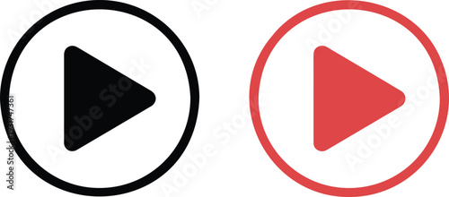 Play button icon set vector illustration in black and red circular styles for media players video apps and interfaces