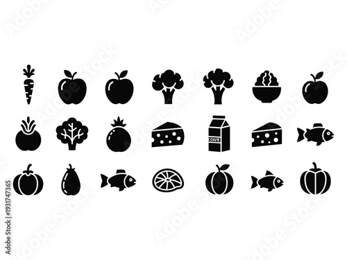 Food Icons Healthy Ingredients Assorted Diet Elements
