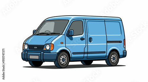 Blue van illustration on white background.