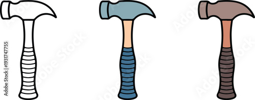 Hammer tool vector icon set in multiple colors representing construction equipment carpentry repair work hardware industry and DIY maintenance