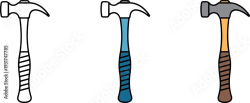 Hammer tool vector icon set in multiple colors representing construction equipment carpentry repair work hardware industry and DIY maintenance