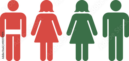 Male and female restroom user icon set in multiple colors representing gender symbols people sign public toilet navigation and interface design