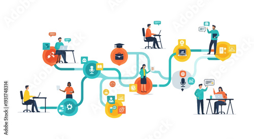 Digital Workflow Network: E-learning and Remote Team Collaboration Process. People Connected Online in a Decentralized Business and Education Ecosystem.