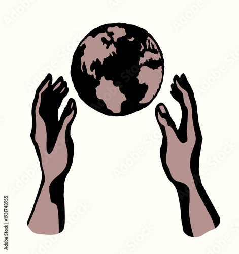 God's hand creates earth. Vector drawing