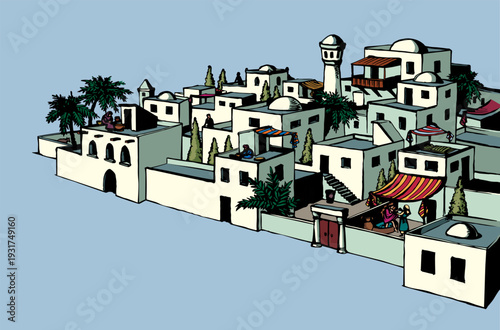 Vector drawing. Old arabic city