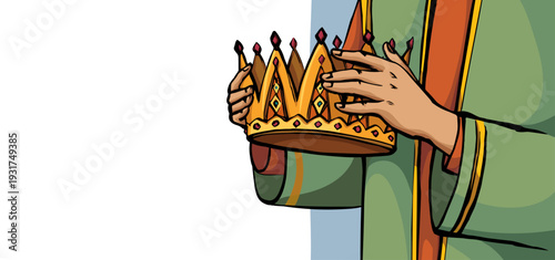 Vector drawing. Hands holds a crown