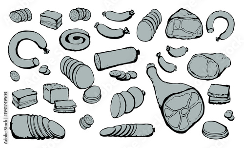 Meat production. Vector drawing food