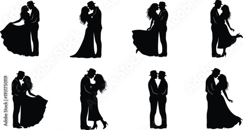 Romance Silhouettes Couple Love Wedding Embrace Passion Dance