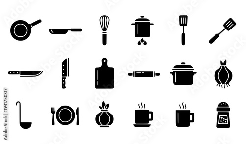 Minimal Dark Gray Kitchen and Household Glyph Icons