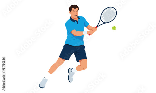 Male Tennis Player Hitting Ball with Racket, Sports Action Illustration