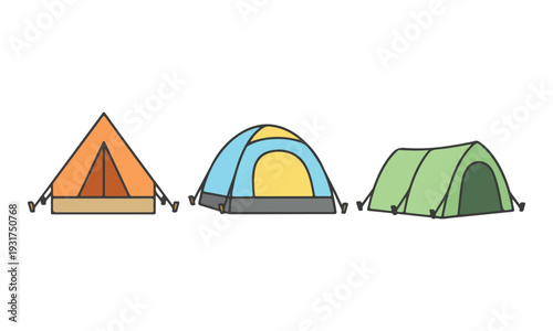 Colorful Camping Tents Set Vector Illustration
