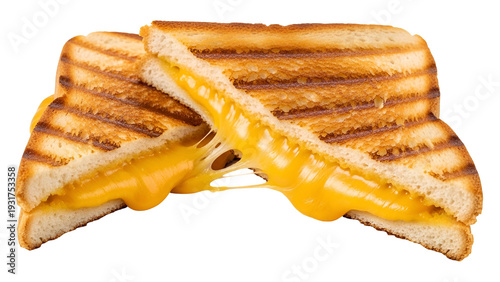 Delicious grilled cheese sandwich with melted filling isolated on transparent background