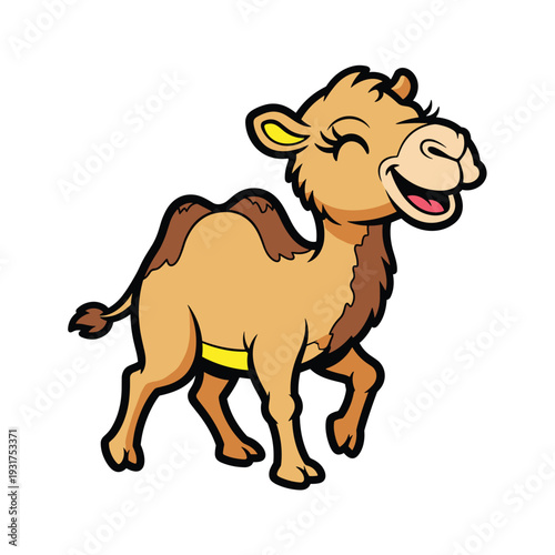 Smiling Cartoon Camel Walking with Joy.